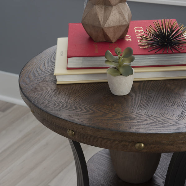 Round Side Table with Ash Veneer Top & Metal Frame