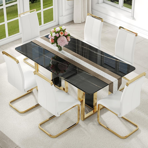 Modern Marble Dining Table Set with Chairs