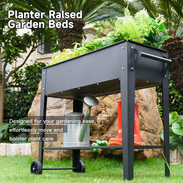 32" Tall Raised Garden Bed with Wheels & Bottom Shelf