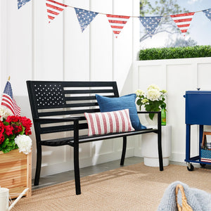 Steel Outdoor & Indoor Bench with American Flag Backrest