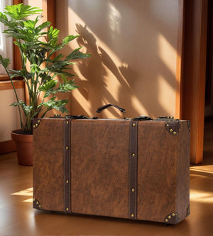 Vintage Leather Suitcase Set with Wooden Frame