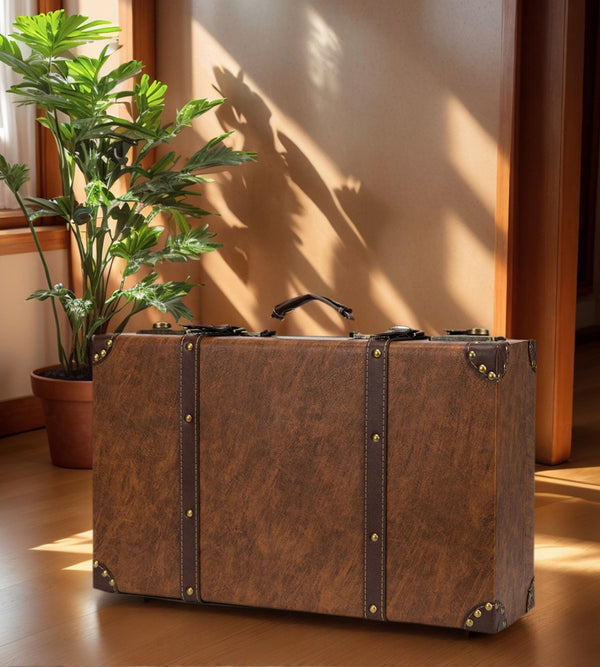 Vintage Leather Suitcase Set with Wooden Frame