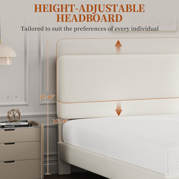 Upholstered Platform Bed Frame with Adjustable Headboard