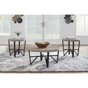 3-Piece Coffee Table & End Table Set – Light Brown & Black