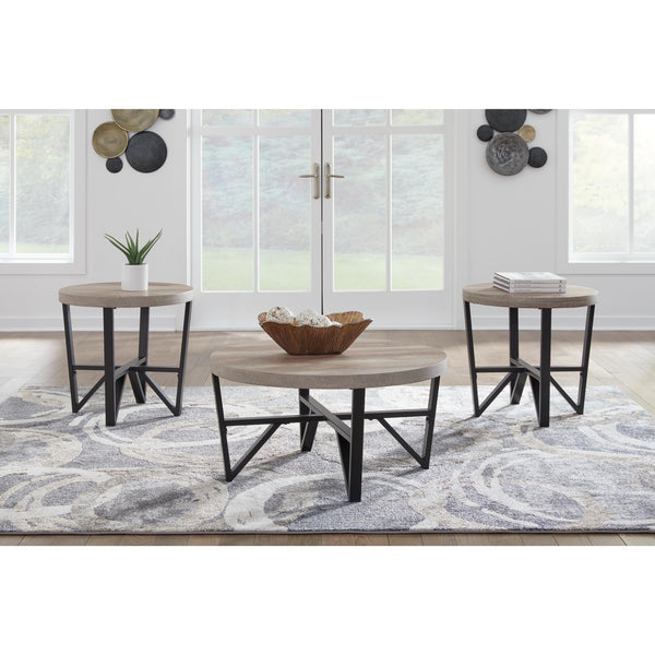 3-Piece Coffee Table & End Table Set – Light Brown & Black