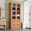 71" Tall Kitchen Pantry Cabinet with Glass Doors & Drawers