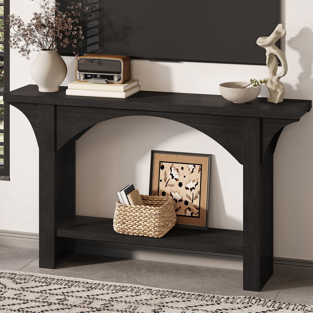 55-Inch Farmhouse Console Table with Storage Shelf