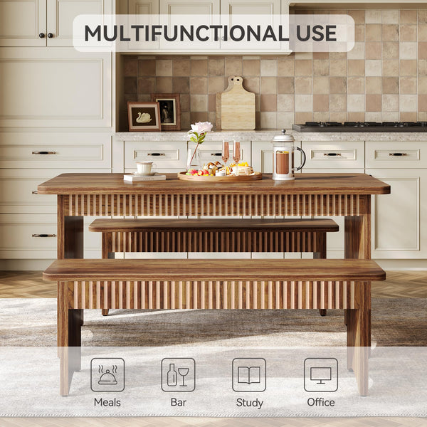 Farmhouse Dining Table Set with 2 Benches – Seats 4 to 6