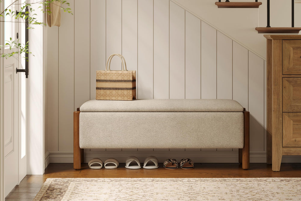 Storage Ottoman Bench with Walnut Legs