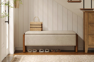 Storage Ottoman Bench with Walnut Legs