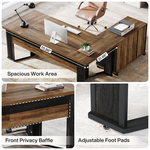 L-Shaped Executive Desk with Mobile File Cabinet and Storage Drawers
