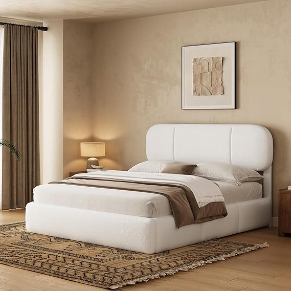 Upholstered Platform Bed Frame with Storage Drawers & LED Lights