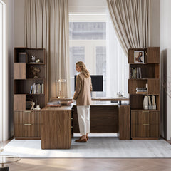 L-Shaped Corner Bookshelf with Drawers, 4-Tier, 71" Tall