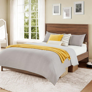 Queen Platform Bed Frame with Headboard and Wood Slat Support