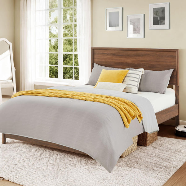Queen Platform Bed Frame with Headboard and Wood Slat Support