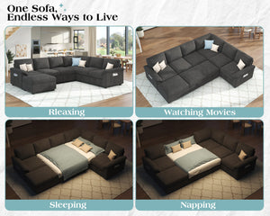 U-Shaped Sectional Sleeper Sofa with Pull-Out Bed