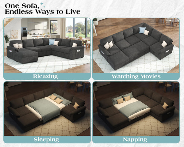 U-Shaped Sectional Sleeper Sofa with Pull-Out Bed