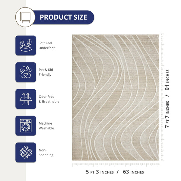 Geometric Wavy Area Rug – Cream
