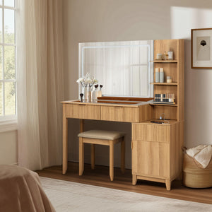 Vanity Desk with Stool, LED Mirror & Power Outlet