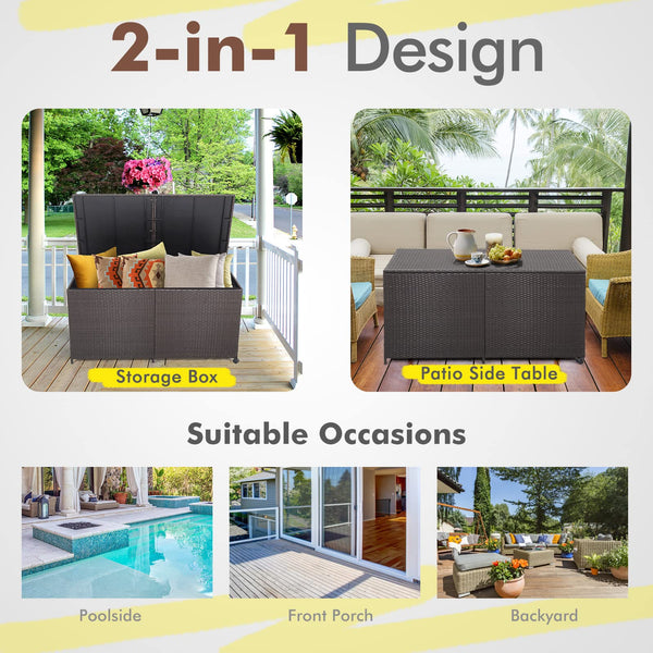 Outdoor Wicker Deck Storage Box with Wheels