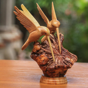 Handcarved Wood Hummingbird Sculpture – Rustic Animal Figurine Decor