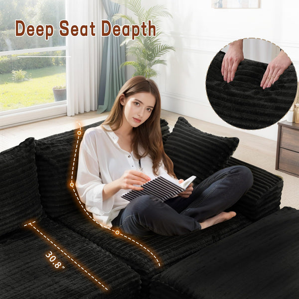 L-Shaped Modular Sectional Sofa – Corduroy Deep Seat