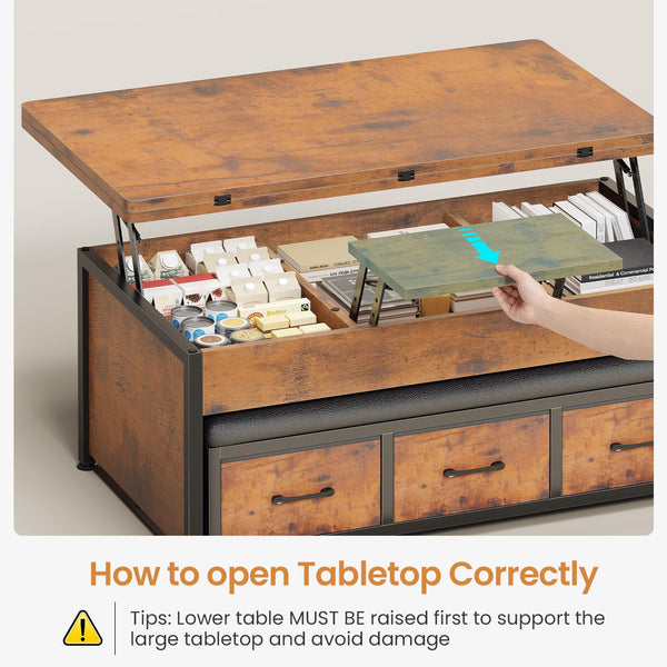 Lift Top Coffee Table Set with Storage & Ottoman Bench, 43"