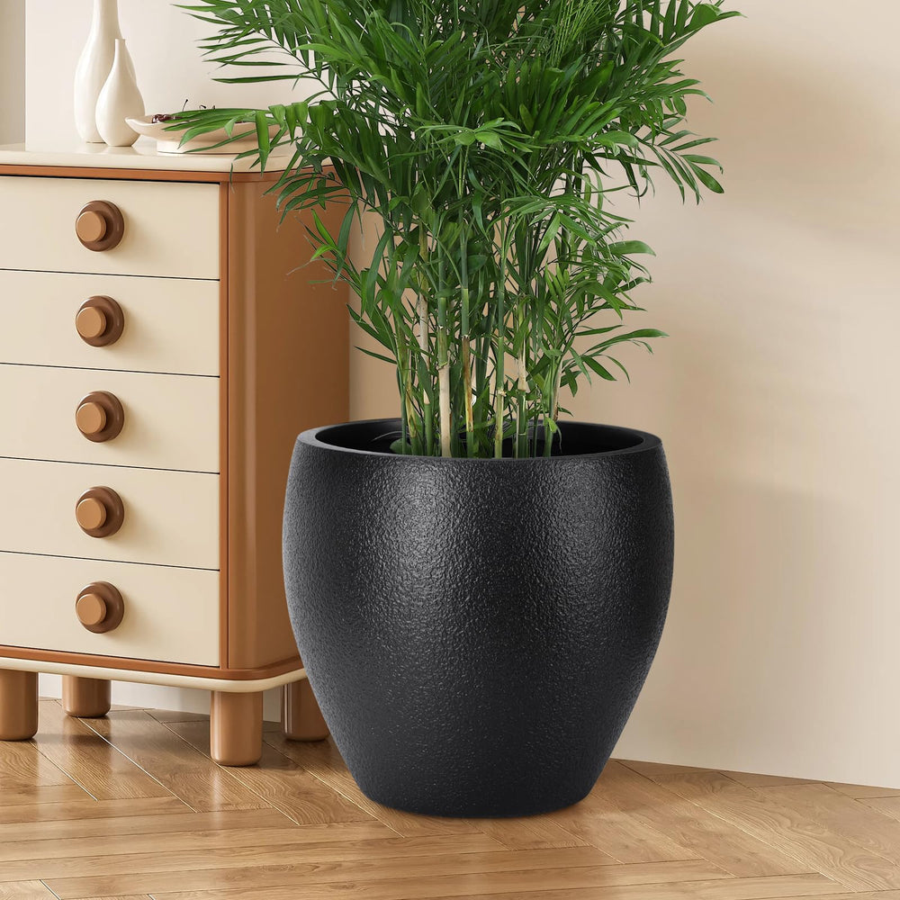 Large Plant Pots Set of 3 with Drainage Holes and Trays
