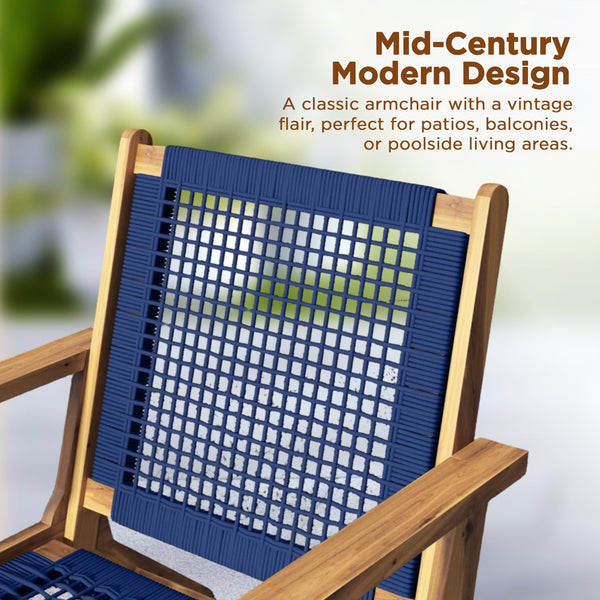 Acacia Wood Outdoor Armchair with Handwoven Seat – Natural