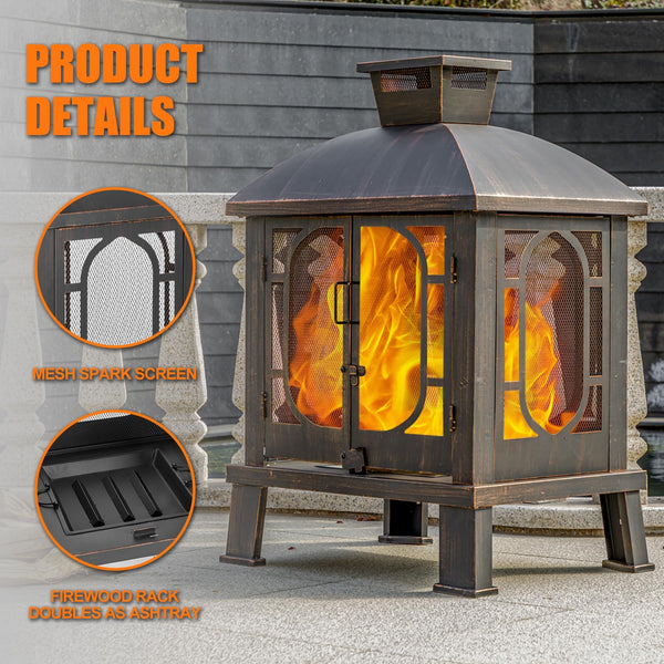 Square Metal Chiminea Fire Pit with Grill