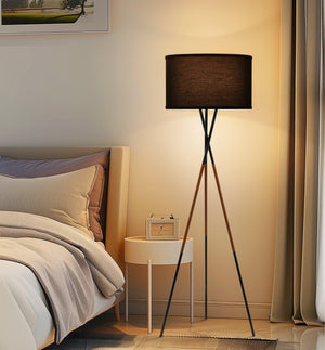 Tripod Floor Lamp with Drum Shade – 60" Metal Standing Lamp