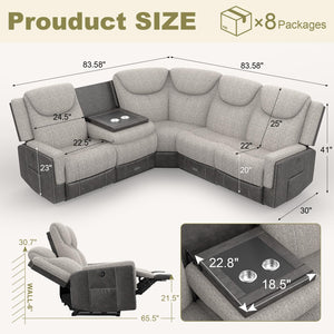 Recliner Sectional Sofa with Flip Middle Backrest & Console