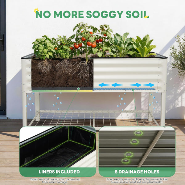Elevated Raised Garden Bed with Wheels & Storage Shelf
