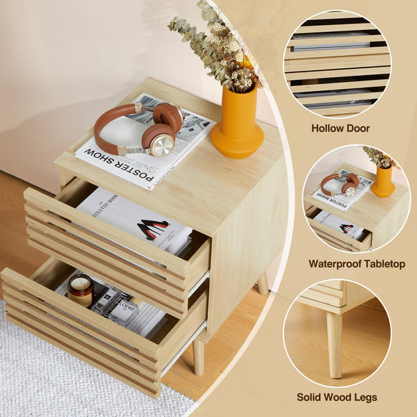 Boho Nightstand Set of 2 with Hollowed-Out Drawers