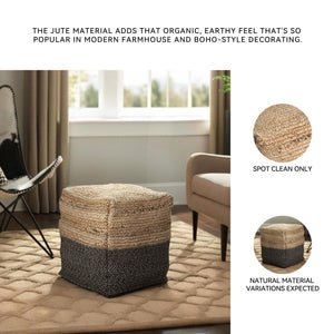 Jute Braided Pouf Ottoman – Brown & Black