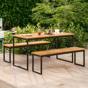 Acacia Wood Outdoor Dining Bench with Metal Legs