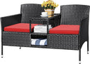 Outdoor Rattan Loveseat with Built-In Table & Storage