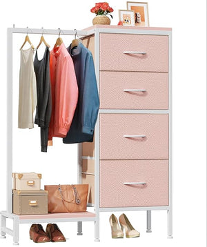 Tall Dresser with Hanging Rack & 4 Drawers