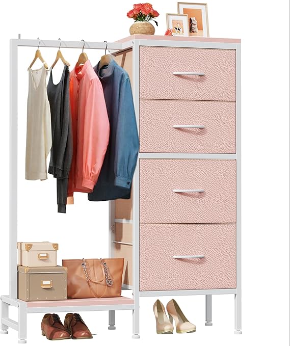 Tall Dresser with Hanging Rack & 4 Drawers