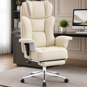 Office Desk Chair, High-Back Big and Tall Leather Chair with Footrest, Ergonomic Reclining Computer Chairs, Comfy Executive Wide Chair with Lumbar Support, Adjustable Padded Armrests, 400LBS (Black)