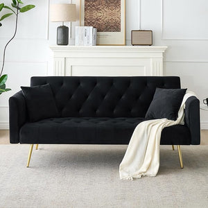 71" Convertible Velvet Sofa Bed Futon with Adjustable Backrest & Chrome Legs