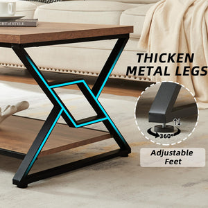 47-Inch 2-Tier Rectangle Coffee Table with Open Shelves