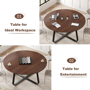 LVB 60-Inch Round Dining Table, Modern Wood Metal Kitchen Tables, Industrial Large Dinner Room Table for 6 to 8, Circle Dining Room Tables for Home Kitchen Living Room, Walnut