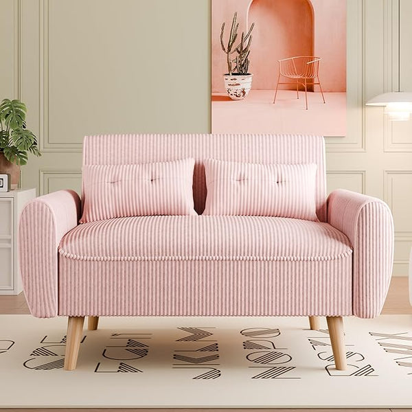 48" Corduroy Loveseat Sofa with Tufted Back & Tapered Legs