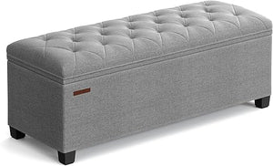 Storage Ottoman Bench with Lid & Legs – Tufted Linen Fabric, 660 lb Capacity