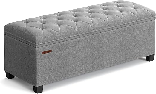Storage Ottoman Bench with Lid & Legs – Tufted Linen Fabric, 660 lb Capacity