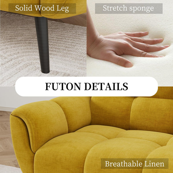 Convertible Futon Sofa Bed – 76.77" Linen Sleeper Couch with Adjustable Backrest