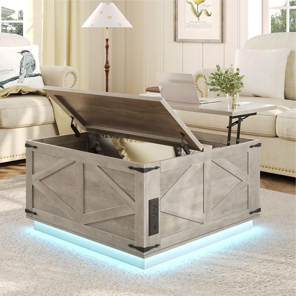 Farmhouse Lift Top Coffee Table with LED & USB-C