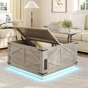 Farmhouse Lift Top Coffee Table with LED & USB-C