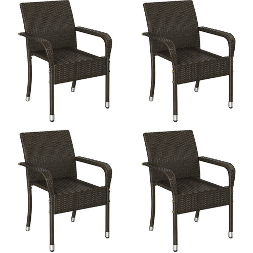 Stackable Outdoor Rattan Dining Chairs Set of 4 with Armrests